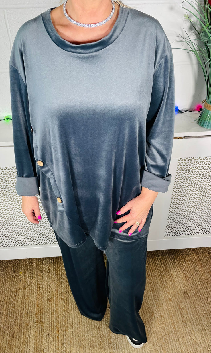 Cookie Velvet Lounge Suit - Charcoal