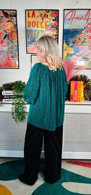 Serenity Glitter Bardot Top - Jade Green