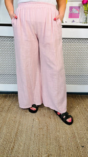 Colleen Wide Leg Cotton Trousers - Baby Pink