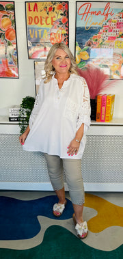 Crochet Pocket Tunic Top - White