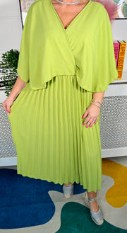 Lemonade Glow Pleated Dress - Olive Green