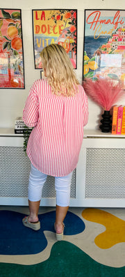 The Button Bay Striped Top - Lipstick Pink