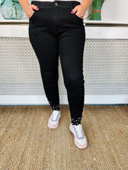 Premium Pearl Studded Jeans - Black