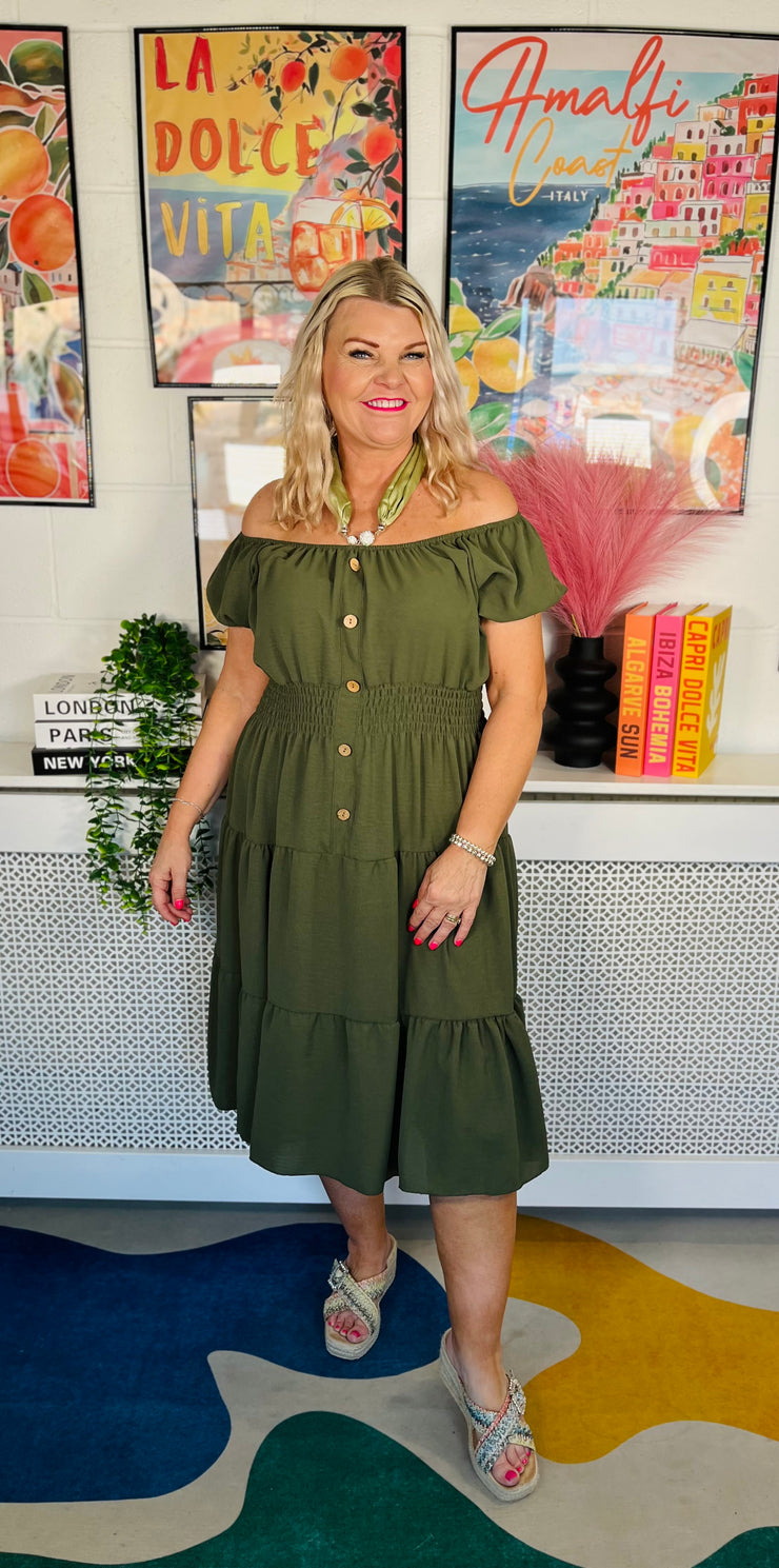 Sweet As Candy Midi Dress - Khaki