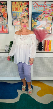 Soft Whisper Bardot Top - White