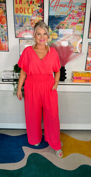 Picnic Perfect Jumpsuit - Coral