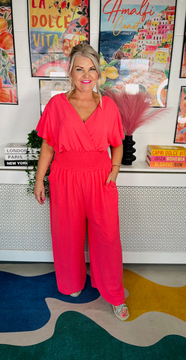 Picnic Perfect Jumpsuit - Coral