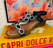 Jewel Comfort Low Wedge Sandal - Navy
