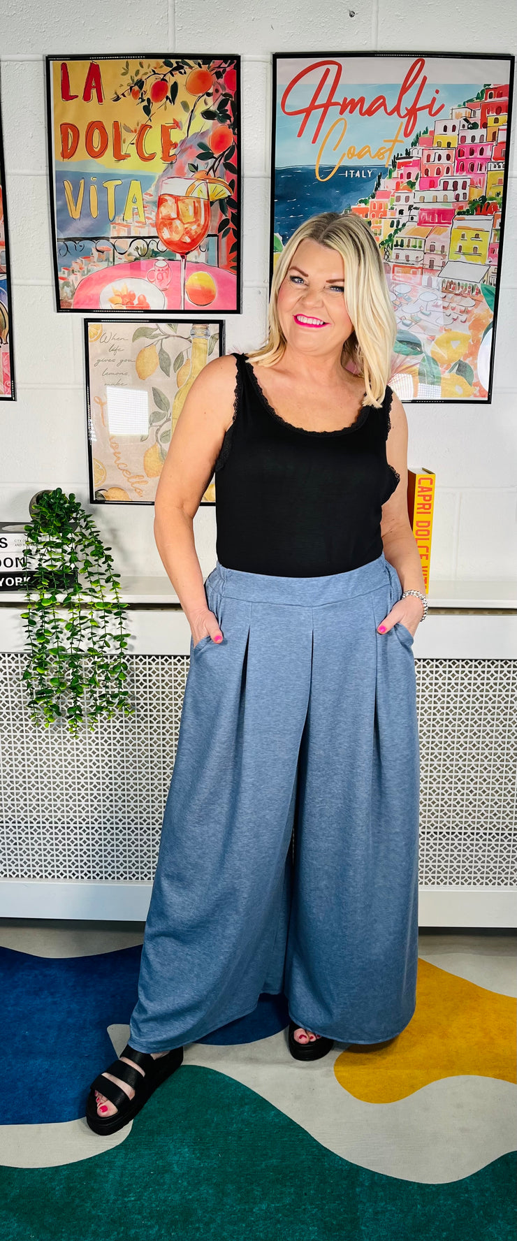 Emerson Wide Leg Trousers - Denim Blue