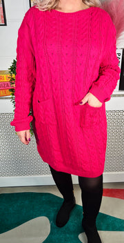 Edinburgh Knitted Dress - Lipstick Pink