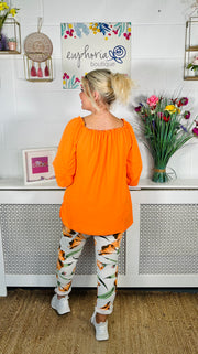 Carmen Ruffle Sleeve Bardot Top - Orange
