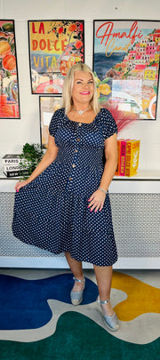 Lavender Lush Polka Dot Dress - Navy