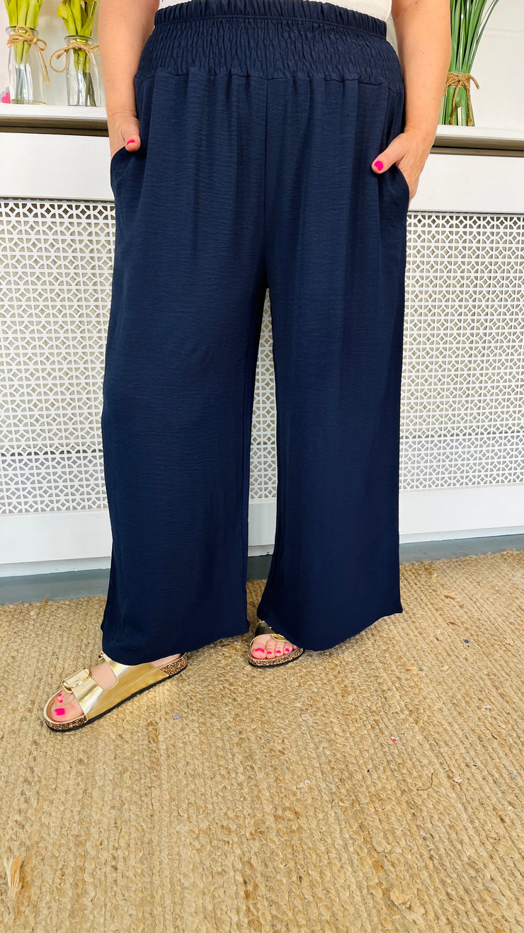 Suella Wide Leg Trousers - Navy