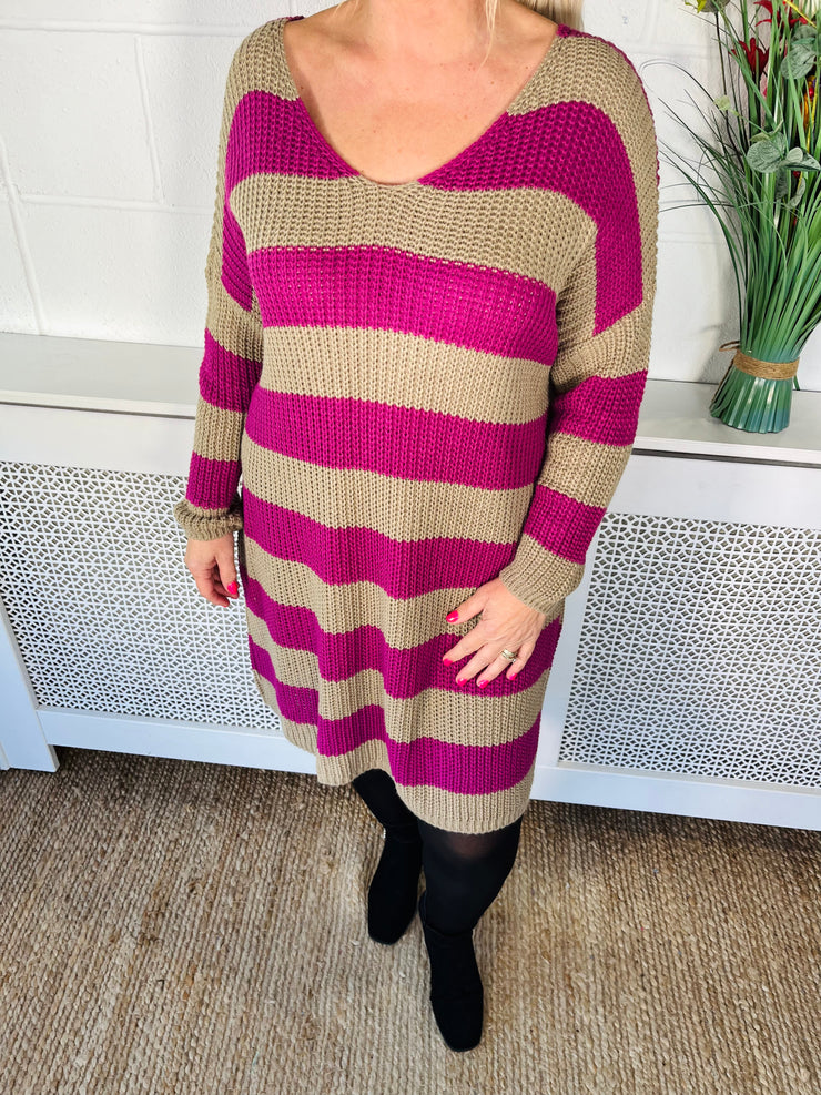 Hagen Striped Jumper Dress - Plum