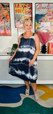Sandy Tie Dye Dress - Navy