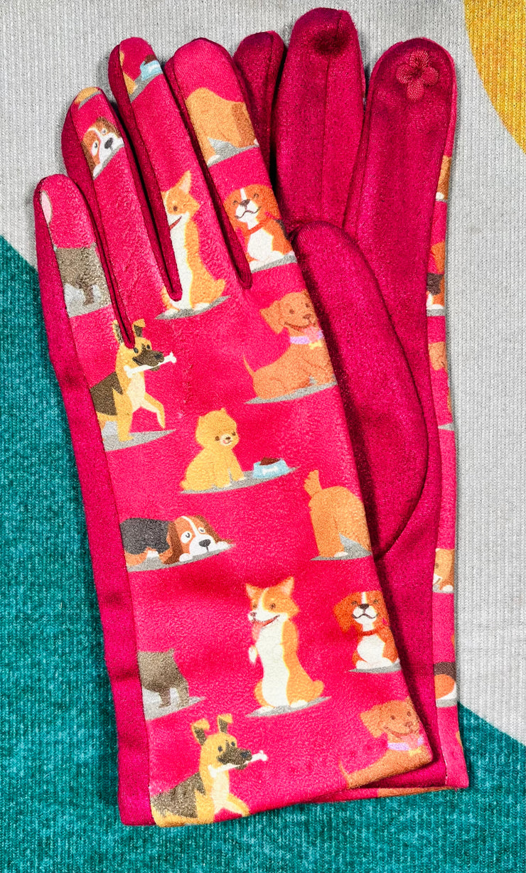 Cute paws dog print gloves