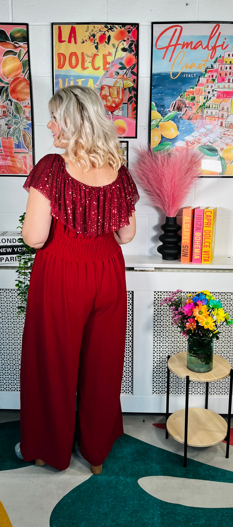 Radiant Sparkle Jumpsuit - Maroon