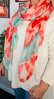 Vivid Heart Colourful Scarf/Shawl - Coral