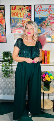 Radiant Sparkle Jumpsuit - Bottle Green