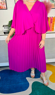 Lemonade Glow Pleated Dress - Magenta