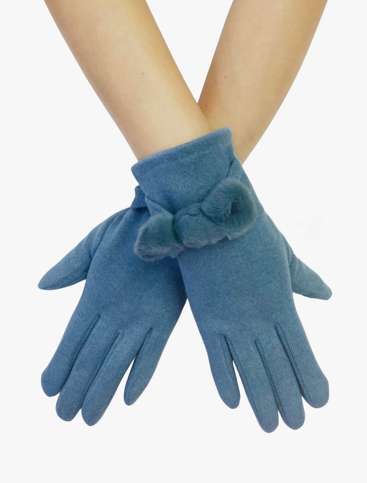 Soft And Bow Gloves - Denim Blue
