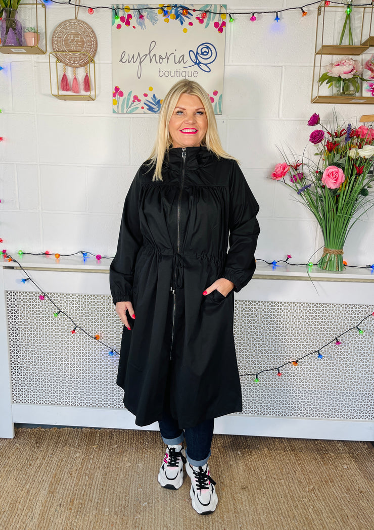 Gina Zip Up Mac - Black