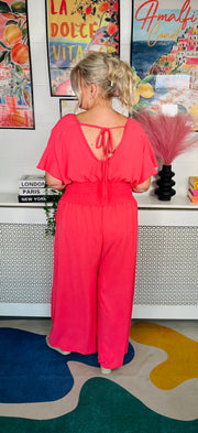 Picnic Perfect Jumpsuit - Coral
