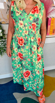 Summer Haze Floral Dress - Apple Green