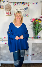 Embellished Sleeve of Love Luxe Jumper - Cobalt Blue