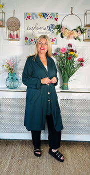 Ladies Teal Smart Relaxed Fit Button Up jacket with 2 pockets