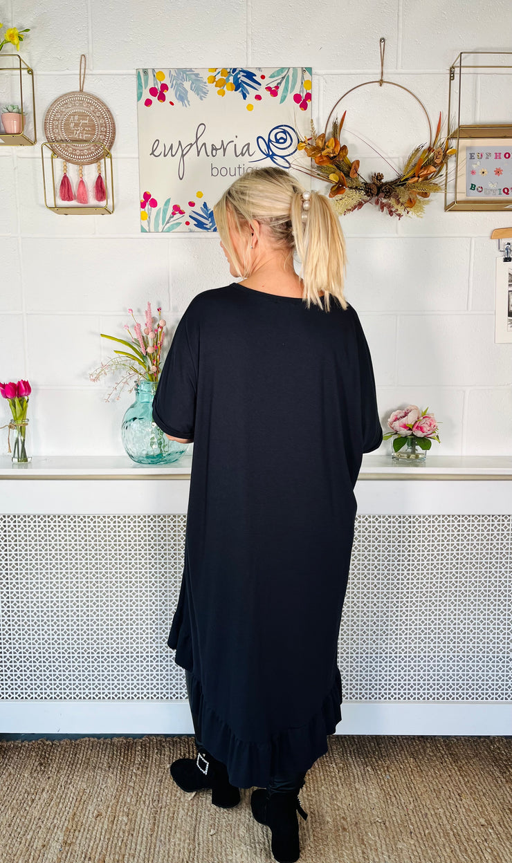 Bambi Frill Hem T-shirt Dress - Navy