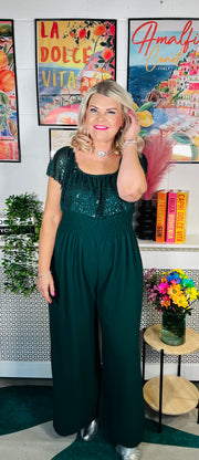 Radiant Sparkle Jumpsuit - Bottle Green