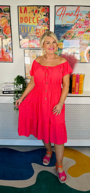Sweet As Candy Midi Dress - Coral