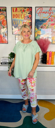Sugar Rush Ruffle Sleeve Top - Light Sage
