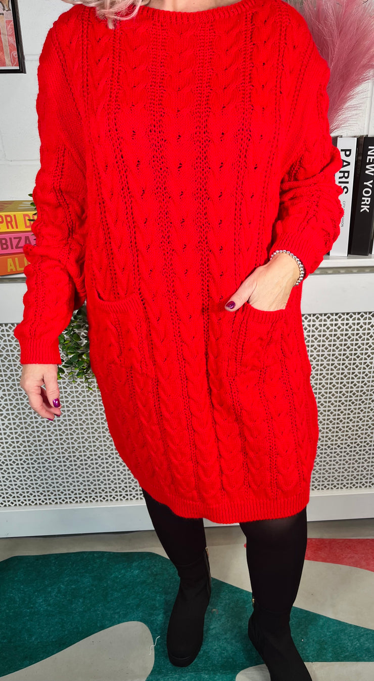 Edinburgh Knitted Dress - Red