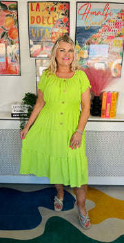Sweet As Candy Midi Dress - Lime Green
