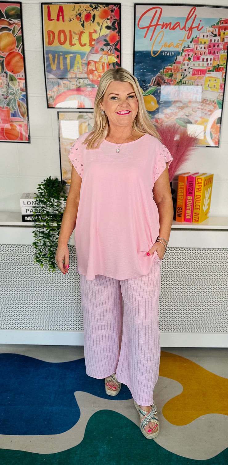 Laidback Striped Trousers - Candy Pink