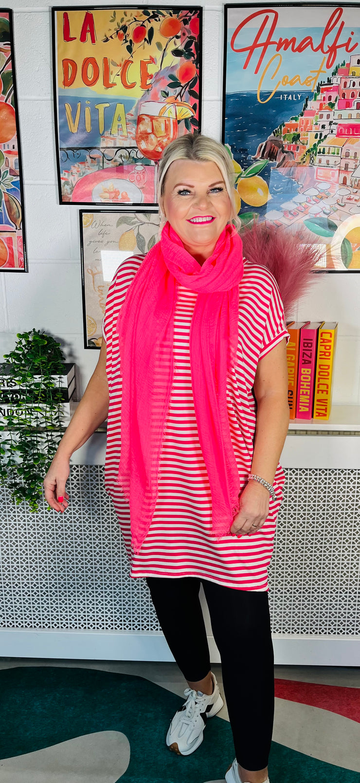 Coastal Stripes Tunic Top - Hot Pink