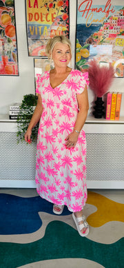 Tropical Sunrise Maxi Dress - Neon Pink