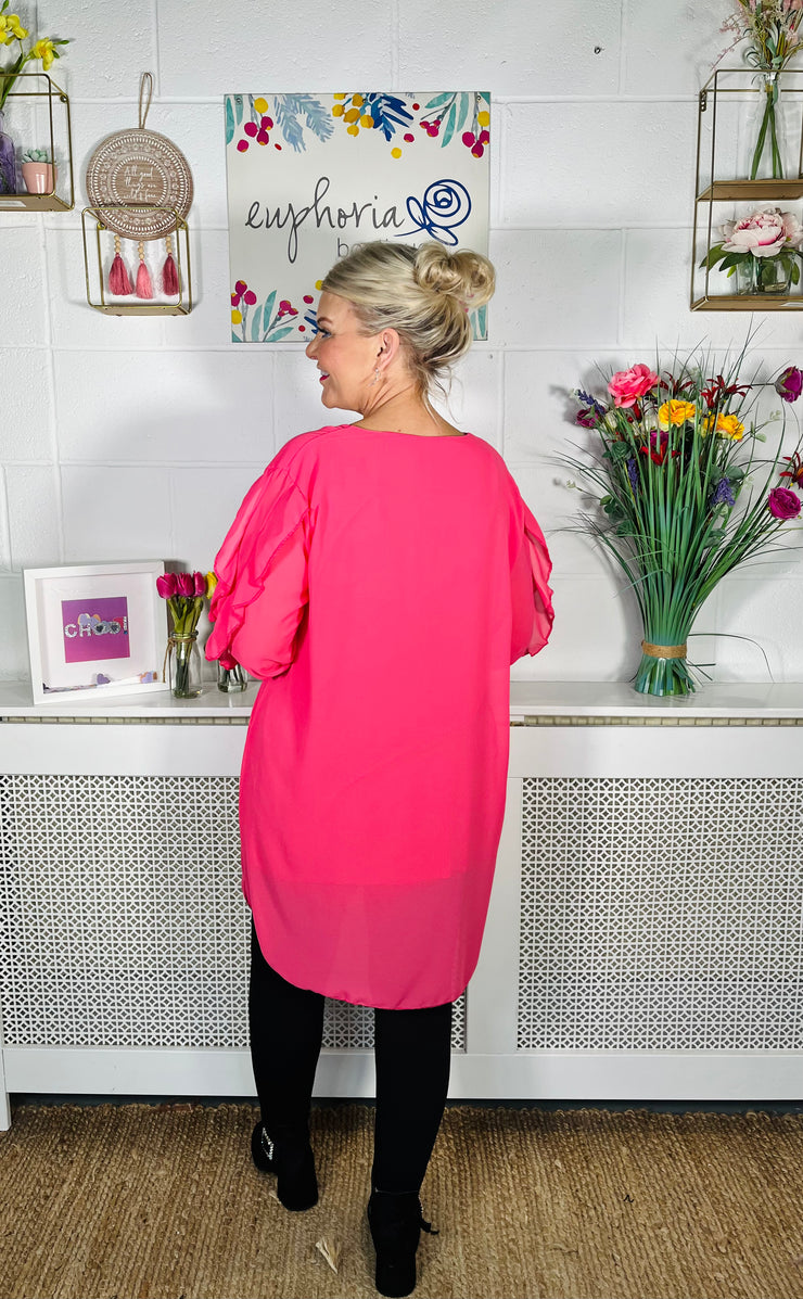Josephine Ruffle Sleeve Top - Bubble Gum Pink