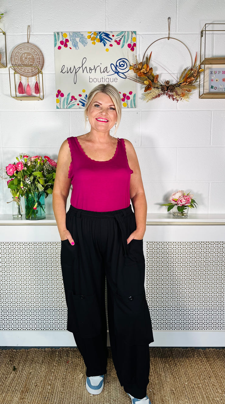 Amy Lou Wide Leg Harem Pants - Black