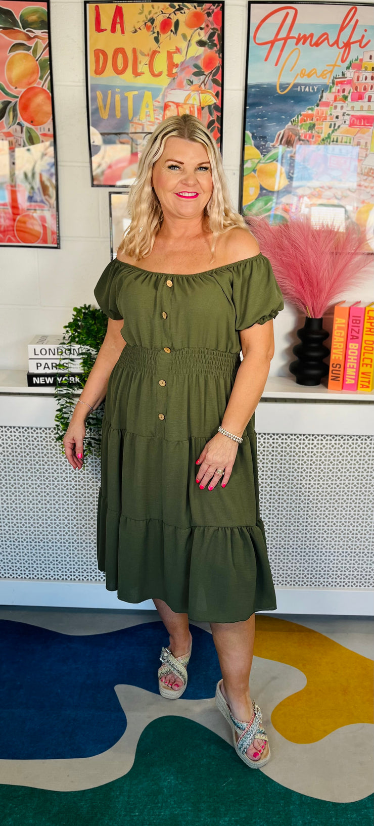 Sweet As Candy Midi Dress - Khaki