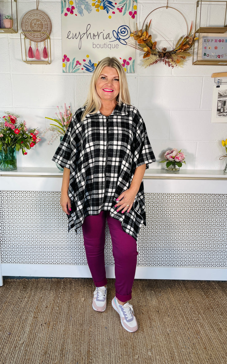 Classic Check Zip Up Poncho
