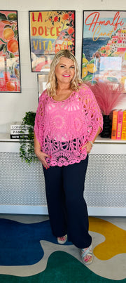 Seashell Crochet Top - Lipstick Pink