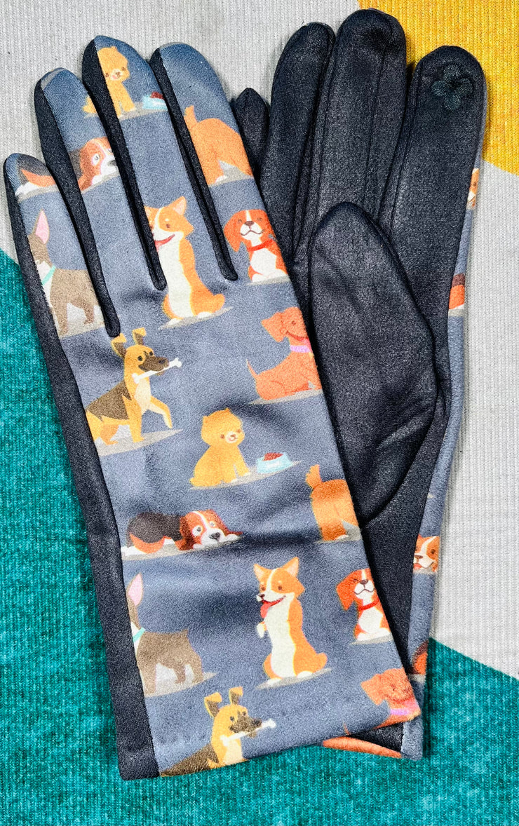 Cute paws dog print gloves