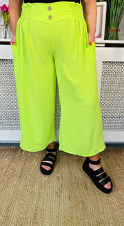 Dolly Wide Leg 3/4 Trousers - Lime Green