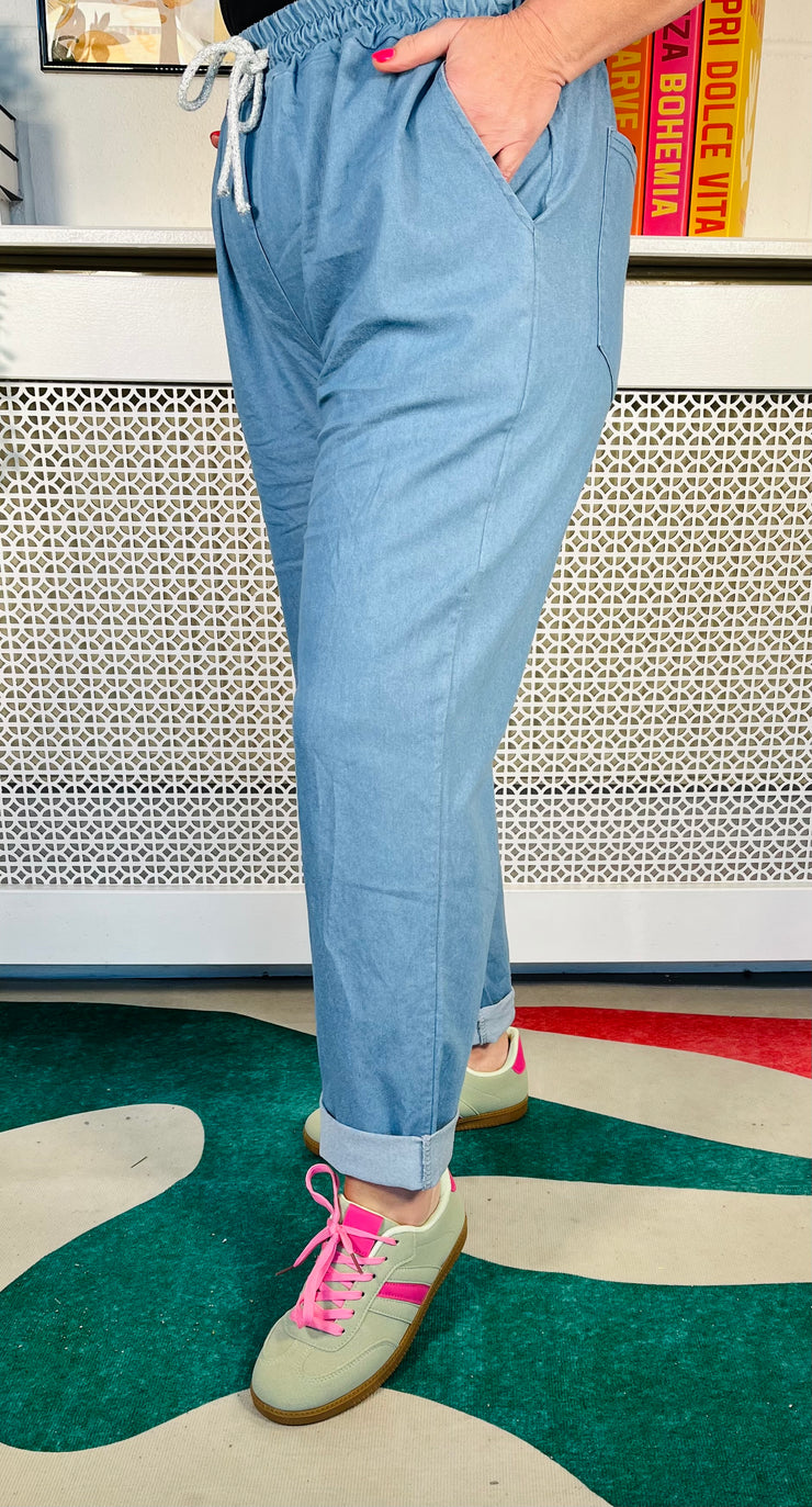 Dreamy Denim Loose Fit Trousers - Light Denim