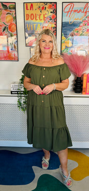 Sweet As Candy Midi Dress - Khaki