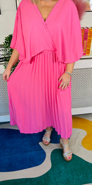 Lemonade Glow Pleated Dress - Lipstick Pink