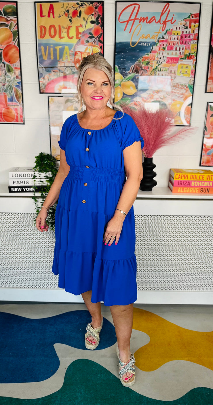 Sweet As Candy Midi Dress - Cobalt Blue